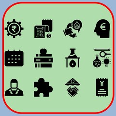 Simple 12 icon set of business related puzzle, head, emergency call and rupee vector icons. Collection Illustration