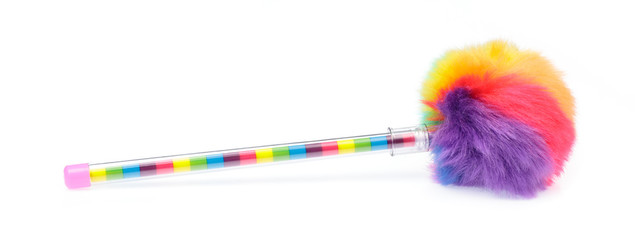 A pen with Fur ball isolated on white background