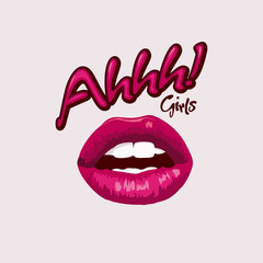 Ahhh girls slogan with woman lips pink illustration print