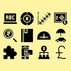 Yen, notebook and feedback related premium icon set