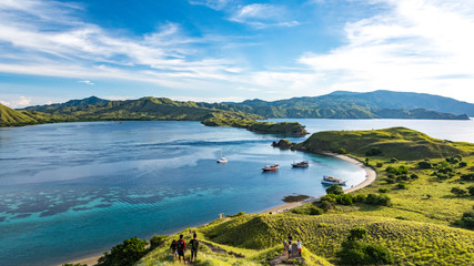 View From The Top of Gili Lawa Darat Island in the Evening with Blue Sky and Blue Sea. Komodo National Park, Labuan Bajo, Flores, Indonesia