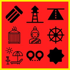 Simple 9 icon set of travel related [iconsRandom:4] vector icons. Collection Illustration