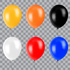 Yellow, orange, black, white, red and blue realistic balloon. Decoration Element for party or celebrations.