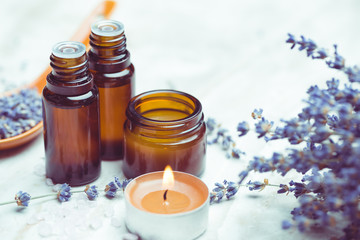 lavender body care products. Aromatherapy, spa and natural healthcare concept