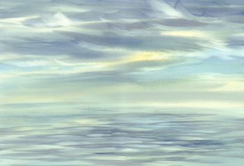 Morning sky cloud reflections on water watercolor