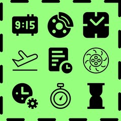 Simple 9 icon set of time related break, clock, departures and hourglass vector icons. Collection Illustration
