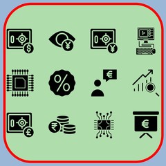 Simple 12 icon set of business related user, profits, safebox and vision vector icons. Collection Illustration