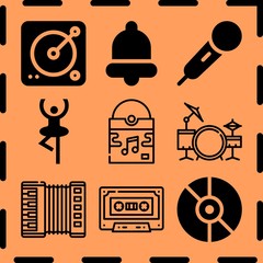 Simple 9 icon set of music related [iconsRandom:4] vector icons. Collection Illustration