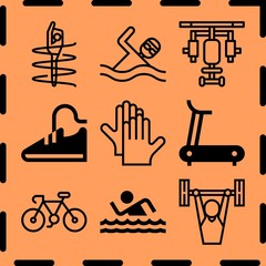Simple 9 icon set of fitness related [iconsRandom:4] vector icons. Collection Illustration