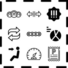 Simple 9 icon set of finance related dashboard, transfer, head heat and pie chart vector icons. Collection Illustration
