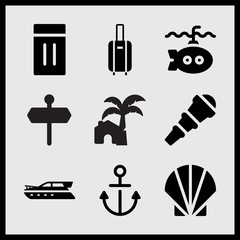 Simple 9 set of Summer related submarine, yatch boat, direction arrows and inflatable vector icons