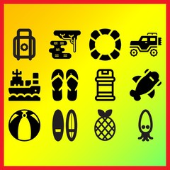 Swamp, jeep and lifebuoy related icons set