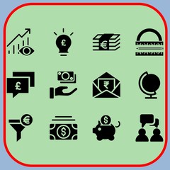 Simple 12 icon set of business related money, idea, get money and pound sterling vector icons. Collection Illustration
