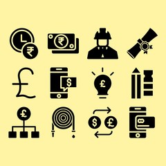 Smartphone, pencil and money related premium icon set