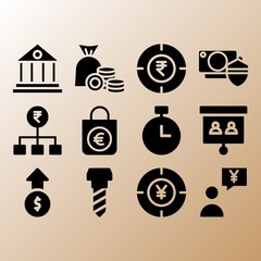 Screw, chronometer and money related premium icon set