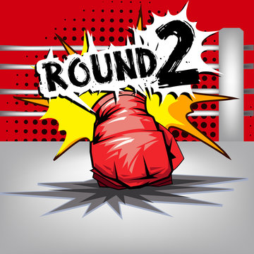 Punch boxing comic style and red corner with round:2