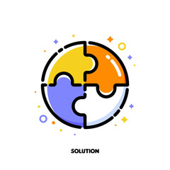 Icon of puzzle for business solution concept. Flat filled outline style. Pixel perfect 64x64. Editable stroke