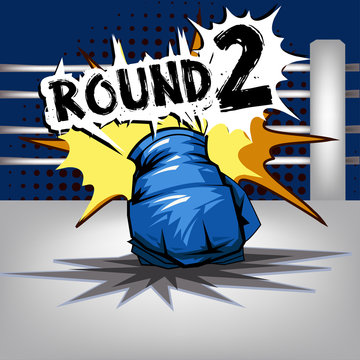 Punch boxing comic style and Blue corner with round:2