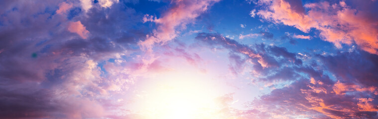 Obraz na płótnie Canvas Panorama of beautiful evening cloudy sky. Nature background.