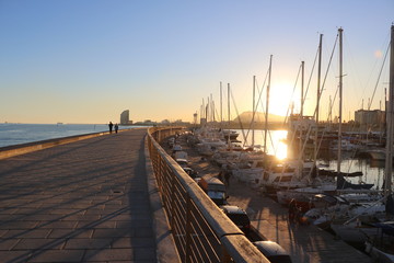 Sunset in Barcelona! On the promenade