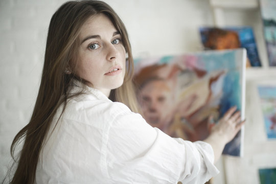 Young european artist girl, art, paintings, fantasy