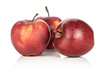 Three fresh apples red delicious set isolated on white background.