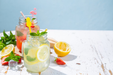 Selection of summer lemonades in glass jars