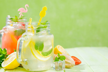 Selection of summer lemonades in glass jars