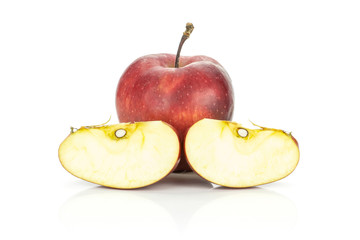 Naklejka na ściany i meble Red delicious apple and two slices isolated on white background.