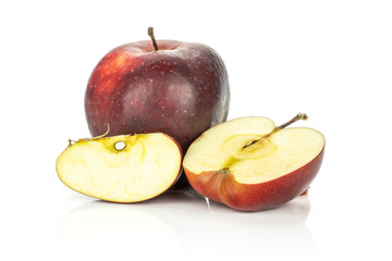 Red delicious one apple one half one slice isolated on white background.