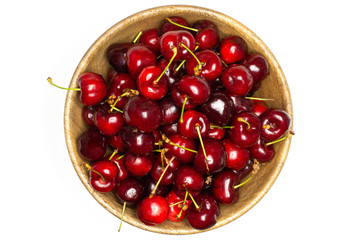 Sweet bright red cherry flatlay isolated on white...........................................................................