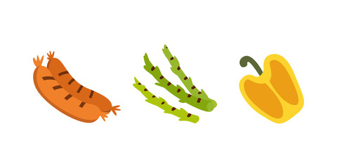 Barbecue icons set. Grill food, bbq, roast, steak cartoon vector illustration.