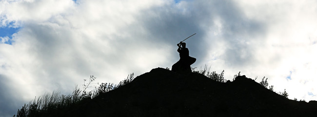 Warrior with sword panorama silhouette © kichigin19