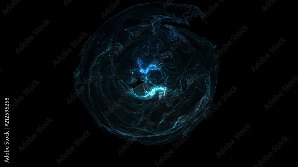 Wall mural blue energy sphere distortion abstraction animated background. plasma sphere with energy charges.