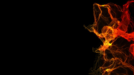 Abstract flame space on dark background. Abstract plasma or fire move on right. Geometric background