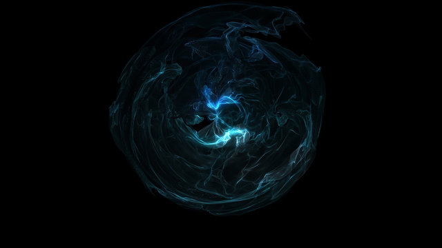 Blue Energy Sphere Distortion Abstraction Animated Background. Plasma Sphere With Energy Charges.