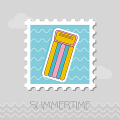 Floating mattress on beach flat stamp