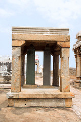 Carved inscriptions in Kannada on the stone pillar, Chandragiri hill, Sravanabelgola, Karnataka