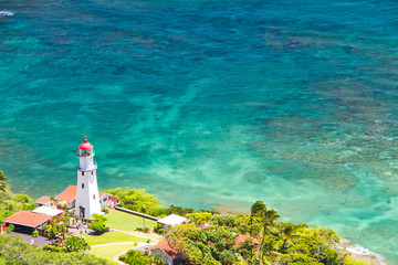 Looking down on the Diamond Head lighthouse in Honolulu, Hawaii.