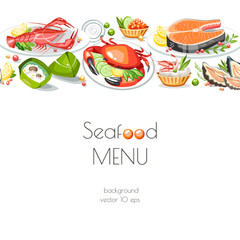 Seafood colored vector background menu kitchen dish