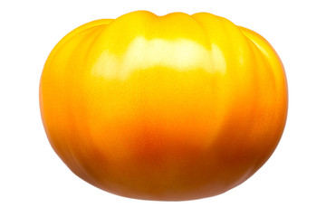 Big delicious single yellow tomato isolated on white background with clipping path
