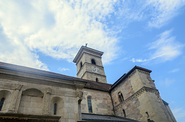 ALBA IULIA, ROMANIA - AUGUST 6, 2017: Citadel fortress Alba Carolina, detail of the church tower