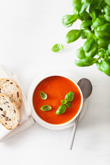tomato soup flat lay on white backgorund