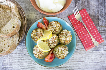Traditional Turkish foods; stuffed pepper (biber dolmasi)