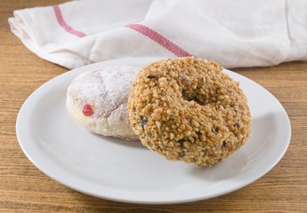 Strawberry Jam Filled Donut and Peanuts Donut