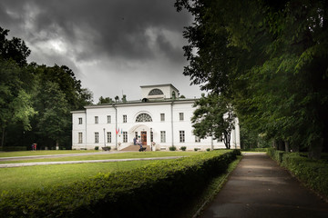 Ershovo estate near Zvenigorod Russia. Stormy weather with dark sky with clouds