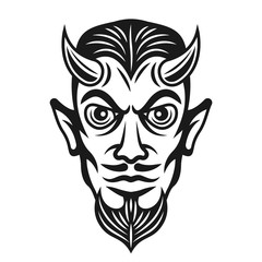 Horned devil head vector monochrome illustration