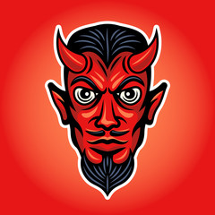 Devil head colored illustration with white stroke