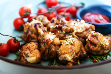 roasted sleeves chicken with potatoes and barbecue sauce