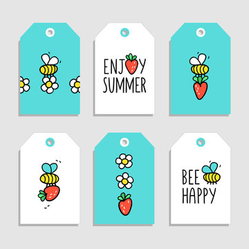 Summer season collection. Set of cute hand drawn tags.